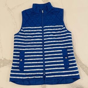 Talbots Diamond Quilted Full Zip Striped Puffer Vest Women’s Medium Blue/White